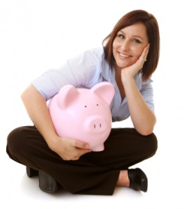 piggy bank, woman saving money