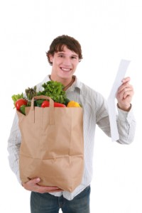 Man saving money on groceries